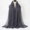 Solid dark grey crinkle cotton scarf with natural frayed edges and pleated texture - Deep Grey (7#) / 180x90cm