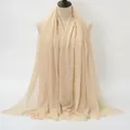 Beige solid color pleated cotton scarf with raw edges for women, oversized long wrap shawl - Beige