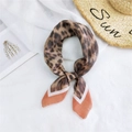 Leopard print cotton linen small square scarf with orange geometric border detail - Camo Leopard Orange Border / 58x58cm