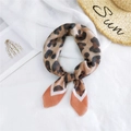 Leopard print cotton linen neck scarf with orange and white geometric border design - Leopard Orange Border / 58x58cm
