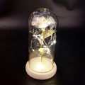 Rosa eterna in lamina d'oro in cupola di vetro con luci LED su base in legno - Cupola in Acrilico / Legno Originale Rosa Galassia Singola Bianco