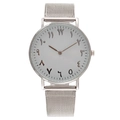 Elegant silver mesh watch featuring eastern arabic numerals on a light round dial - Silver