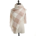 Sciarpa a quadri in finta cashmere beige e crema con morbide nappe decorative - Rosa Chiaro