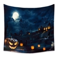 Bohemian Halloween wall tapestry with glowing pumpkins and full moon on dark background - WSJ02-Pumpkin Moon Cottage / 73X95CM (Brushed Fabric)