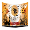Halloween tapestry with orange pumpkin and castle pattern for bohemian wall decor - WSJ19-Orange Black Witch Ghost Castle / 73X95CM (Brushed Fabric)