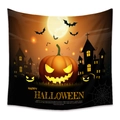 Halloween tapestry with Jack-o-lanterns, castle and bats for festive wall decoration - WSJ23-Orange Black Pumpkin Castle / 73X95CM (Brushed Fabric)
