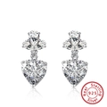 Elegant 925 sterling silver heart-shaped drop earrings with sparkling cubic zirconia - Pave Heart Pendant / Silver Heart Dangle (SE235)
