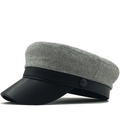 Berretto ottagonale vintage da donna in lana con top in tweed grigio e visiera in pelle - M (56-58cm) / Grigio