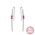 925 sterling silver drop earrings with long rectangular red gemstone and cubic zirconia - Red Bar Pendant / Red Gem Long (SE237)