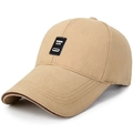 Gorra de béisbol de algodón caqui con parche de logotipo negro y visera curva clásica - Ajustable / Beige oscuro con etiqueta negra
