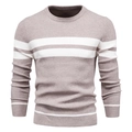 Maglione da uomo a righe girocollo in maglia viola grigiastro e bianco elegante - M / Beige