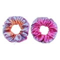 Laser gradient hair scrunchies with hidden zipper pocket on a white background - Pink