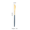 Modern stainless steel dinner knife with gold blade and dark blue cylindrical handle - Green Gold Steak Knife