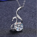 Elegant silver swan pendant necklace featuring a brilliant round-cut moissanite stone - Q007 Swan Shape 1ct