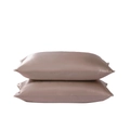 Set of 2 champagne satin silk pillowcases stacked neatly on a clean white background - Camel