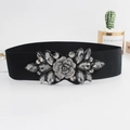 Cintura elastica nera con fibbia rosa argento e strass grigi a goccia - Zircone Nero