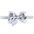 Elastic baby headband with a handmade light gray grosgrain ribbon bow decoration - 22-Light Grey