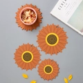 Sunflower shaped heat resistant PVC table mat in orange and yellow, various sizes - Brown Sunflower Heat Insulation Pad / Small Size 10cm [no Holes]