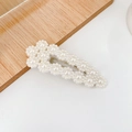 Elegant silver hair clip featuring white pearl flower design for stylish hair styling - Hollow Small Flower Pearl Drop Clip