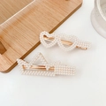Elegant gold metal hair clips with faux pearls in heart and crown shapes for women - Zither Name 2-Piece Set