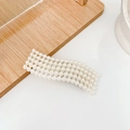 Elegant minimalist pearl hair clip with multi-row white pearls on wave-shaped metal base - Wave Pattern Square Pearl Clip