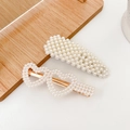 Elegant gold pearl hair clips set featuring oval and double heart designs for women - Emerald 2-Piece Set