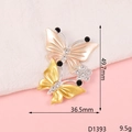 Pink and yellow crystal butterfly alloy charms with rhinestones for DIY crafts - D1393 Two Butterflies (Yellow)