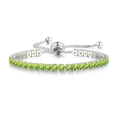Detail of adjustable silver bracelet with square-cut green zircons and sliding clasp - 3mm Square / White Gold With Olive Green Stone