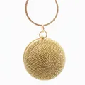 Elegant gold spherical evening clutch bag covered in sparkling rhinestones with metal handle - Gold