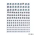 Detailed sheet of self-adhesive iridescent acrylic rhinestones in multiple sizes for DIY - ET-08-5 Aurora Round Rhinestone