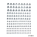Close-up of clear silver acrylic rhinestones with adhesive backing in varied sizes - ET-08-8 Clear Silver Rhinestone