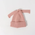 Pink knit baby beanie featuring cute bunny ear knots and warm ribbed fold-over cuff - Kids (48-53CM) / Pink