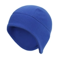 Detail view of the royal blue fleece sports cap featuring ear protection and flat seams - One Size / Sapphire Blue