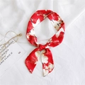 Red silk scarf tied in a knot featuring traditional white crane and plum blossom patterns - 4 Red-Crowned Crane