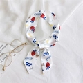 White narrow silk scarf with strawberry and floral fruit print for bags and neck - 14 Fruit Strawberry