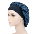 Elastic wide band satin sleep cap in navy blue finish for hair care protection - Adjustable / Navy Anchor