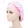 Pink satin sleep cap with wide elastic band for hair care and beauty protection - Adjustable / Pink