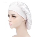 Elastic wide band satin sleep cap in white for hair protection and beauty care - Adjustable / White