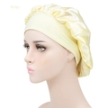 Elastic wide-band satin sleep cap for hair care in a smooth beige finish - Adjustable / Off-white