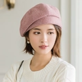Pink tweed beret hat for women featuring a stylish Korean autumn and winter design - One Size / Dusty Pink