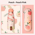 Portable 5-fold peach pink sun umbrella with matching hard capsule storage case - Eyeglass Case / 6 Ribs / Fruit-Peach