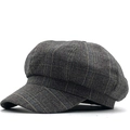 Berretto ottagonale a quadri grigio classico con texture intrecciata e stile retrò newsboy - M (56-58cm) / Nero