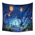 Bohemian Halloween tapestry featuring a spooky cemetery scene with glowing jack-o'-lanterns - WSJ29-Spooky Forest Cemetery / 73X95CM (Brushed Fabric)