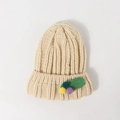 Winter chunky knit beanie in cream color featuring three colorful mini pom-poms accents - 48-56CM / Beige