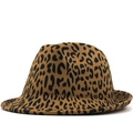 Classic leopard print wool felt fedora hat with a flat brim for men and women - M (56-58cm) / Dark Khaki Leopard