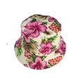 White bucket hat featuring tropical pink hibiscus flower and green leaf print - M(56-58cm) / Flower Pink