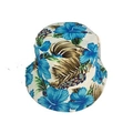 Double-sided canvas bucket hat with tropical blue floral and green leaf prints - M(56-58cm) / Flower Blue
