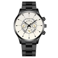Geneva men's business watch with black steel strap and cream-white chronograph dial - White Dial Black Band (Curved End)