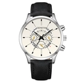 Geneva silver business watch with white dial and black leather strap for men - White Dial Silver Case Black Strap