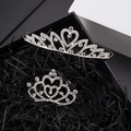 Detailed view of silver princess tiara and hair comb with sparkling rhinestones for girls - Heart Set (Headband & Comb)